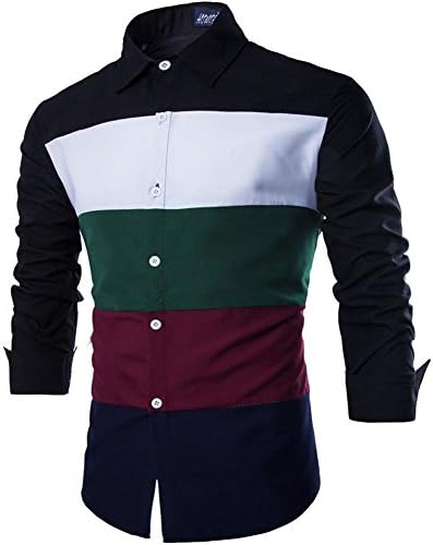 Ecotrumpuk Mens New Luxury Long Sleeve Casual Slim Fit Stylish Dress Shirts(Black) XL