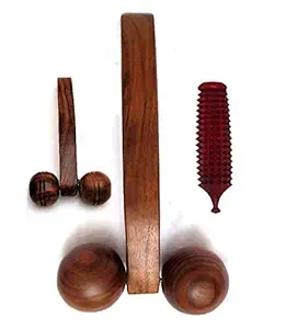 Kingsman store Wooden acupressure spine, back massager (size 10 massager, neck massager (size 6 inch) , hand roller, jimmy massager (size 6 inch) in pure sheesham wood -Pack of 3 pcs