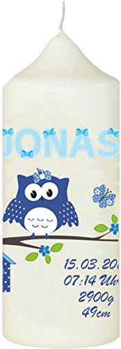 Kerze für die Taufe Taufkerze mit eigenem Namen und Datum (Motiv 6) Weiß
