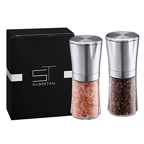 SILBERTHAL Gewürzmühlen Set Premo | 2 tlg. | Pfeffermühle & Salzmühle | verstellbares Keramikmahlwerk | Edelstahl & Glasgehäuse | unbefüllt - 2