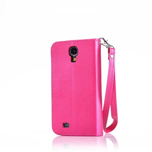 Galaxy S4 Hülle Ledertasche [mit Frei Hartglas Displayschutzfolie], KKEIKO® Schutzhülle PU Leder Tasche Hülle Case für Samsung Galaxy S4, Wickelfalz Handyhülle mit Bändselloch Standfunktion Karteneinschub und Magnetverschluss, Kratzfeste Lederhülle Flip Wallet (Pink #4) - 3