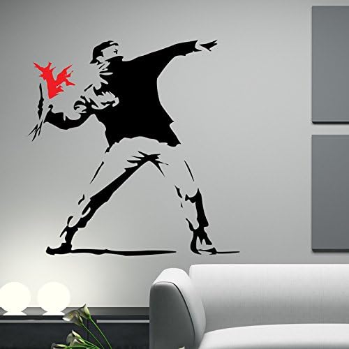 THE VINYL BIZ Banksy Hooligan with Flowers Wall Sticker Decals BLACK 150