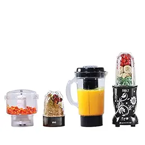 Wonderchef Nutri-Blend BOLT-600W CKM Mixer with Chopper, Stronger & Swifter with Sipper Lid, 22000RPM, 4 Unbreakable Jars, Sharper Steel Blades, 2 Yr. Warranty, E-Recipe Book by Chef Sanjeev Kapoor (Black)
