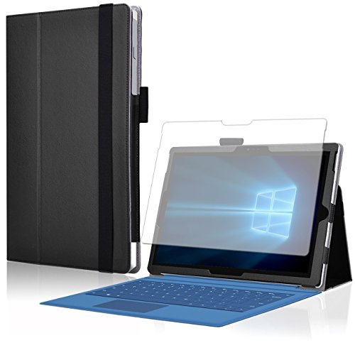 Microsoft Surface Pro 4 Cover Tasche mit praktischer Stand Funktion Case aus robustem Kunstleder und zusätzlicher Displayschutz Folie kombiniert Schutz und Design für Ihr Microsoft Surface Pro 4 Hülle Case in Schwarz von UC Express®