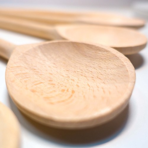 RSW24® 5-tlg Kochlöffel-Set aus kräftigem Hartholz, 25-35cm Länge, aus Buchenholz, Hartholz, Verschiedene Größen, Küchenutensilien hergestellt in Europa, mit Back-löffel und Koch-Löffel - 5