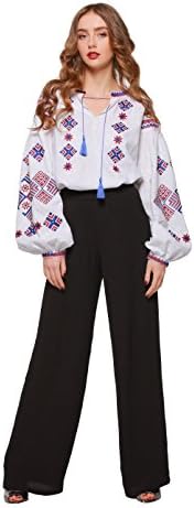 Embroidered Shirt white woman. Ukrainian Vyshyvanka Boho sleeve blouse (XL)