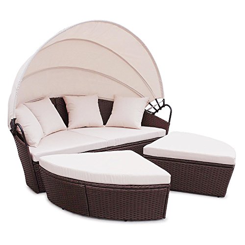 POLY RATTAN Sunbed Lounge Gartenset Sofa Garnitur Polyrattan Gartenmöbel (Braun) - 3