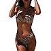 Produktbild Clacce Frauen Rüschen Split Badeanzug, Damen Schlange Leopard Print Push Up Gepolsterter BH Hohe Taille Bauchweg Gepolsterter Bandeau Bikini-Set