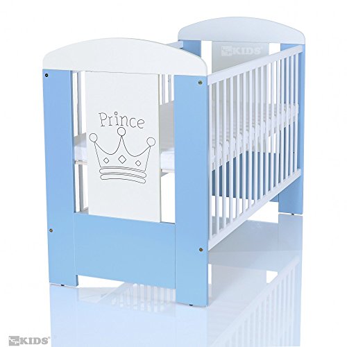 Baby Cot 'PRINCE' 120x60 maden from pine wood with engraved application and foam mattress