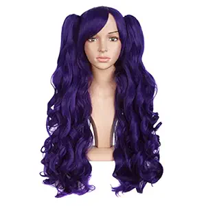 MapofBeauty 28 Inch/70Cm Side Bangs Long Curly Anime Cosplay Costumes Wig
