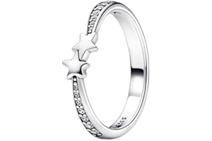 PANDORA Moments Anillo con diseño de estrellas de plata de ley con circonitas cúbicas transparentes