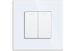 JIMEIDA Przełącznik światła uchylnego, biały, 2-krotny, 1-drożny, mechaniczny włącznik światła ścienny, 86 mm, szklana rama, standardowy przełącznik 10 A, 250 V