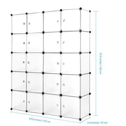 LANGRIA Stufenregal 20-Kubus Regalsystem Lagerregal Kleiderschrank Garderobe mit Transluzenten Platten für Kleidung, Schuhe, Spielzeug und Bücher - 5