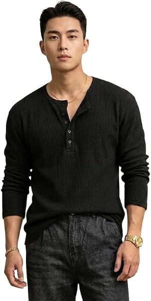 Imsa Moda Men's Textured Fabric Solid Half-Open Collar T-Shirt | Full Sleeve Casual Shirt for Men | Comfortable Fall Wear