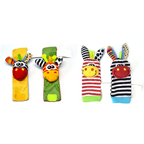 Vollter 2 Pcs Baby Infant Cartoon Socks Wristband Handbell Rattles Toys