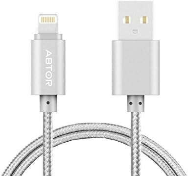 ABTOR 3.3ft/1m Lightning to USB cable 8 pin charger cord Nylon Date Cable USB 2.0 for iPhone 7 Plus 7 6s 6 Plus 5s 5, iPad mini 4 3 2, iPad Pro Air 2 (1 Pack, Silver)