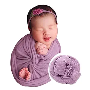 Newborn Baby Photo Outfits Props Stretch Blanket Infant Boy Girl Photography Velvet Wraps for Baby Photo Shoot (Purple)