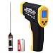 Produktbild WELQUIC Laser Infrarot Thermometer, Doppelter Pyrometer Temperaturmessgerät -50 bis +550°C, Berührungslos Thermometer Digital LCD Beleuchtung, gelb schwarz
