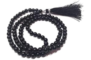 JAIPUR GEMS MART Natural AAA Black Tourmaline 108 Mala Necklace| Black Tourmaline Mala|108 Prayer Beaded Mala Necklace| Hand knotted Mala Bracelet | Japa Mala| 8mm Round Beads| Meditation Tassel |Buddhist Mala