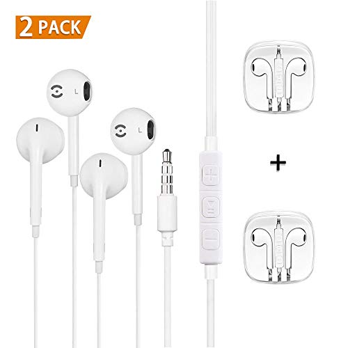 Amzuun 2 Pack Auriculares In-Ear Auriculares con microfono, Cancelación de Ruido Auriculares Compatible con iPhone, Android