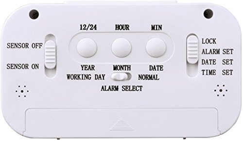 Hama Funk Wecker (zwei Weckzeiten, Snooze, sensorgesteuertes Nachtlicht, Temperatur- und Datumsanzeige) weiß - 4