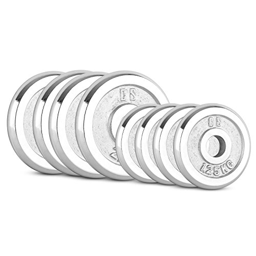 CAPITAL SPORTS CP 15 kg Set Juego de discos de pesas 4 x 1,25 kg + 4 x 2,5 kg 30 mm (Ejercicio peso fitness, hierro con cromado pulido, apto entrenamiento sin barra olimpica)