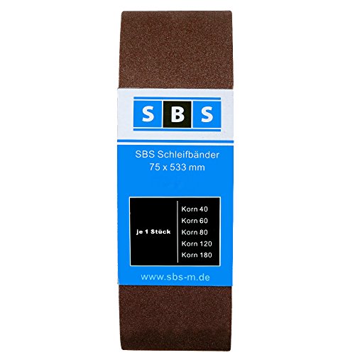 10 Stück SBS Schleifbänder 75 x 533mm Mix Pack, 2 Stück je Korn 40/60/80/120/180