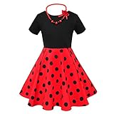 Schwingender ausgestellter Rock，Verdeckter hinten Reißverschluss. Rundhals, Kurzarm, Wellenpunkt Design，Verteilen Sie eine schöne Halskette.