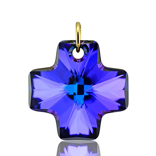 Halskette aus massivem 9-karätigem Gold, Heliotrop, Swarovski-Kristall, 40,6 cm, 45,7 cm, 50,8 cm oder nur Anhänger