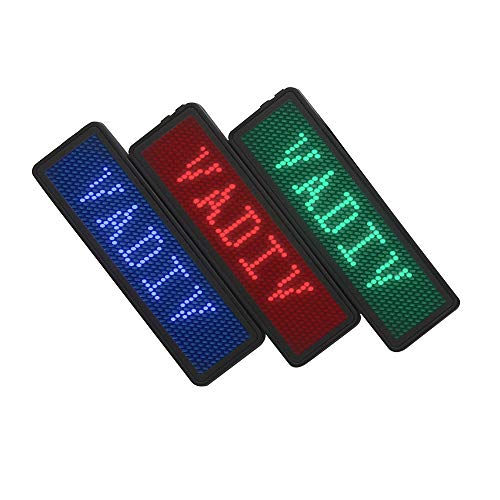 Badge Étiquette Led Programmable Rechargeable?lot de 3?, VADIV Badge Lumineux Nom Message Personnalisable, Porte Etiquette Défilement Digital Magnétique, 48 * 12 - Bleu/Rouge/Vert