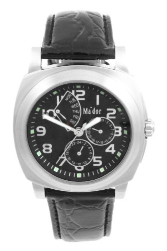 Mador – G04021-S – Armbanduhr für Herren – Quartz – Anzeige Analog – Sport – Klassisch und Elegant – Lederarmband Schwarz – Zifferblatt Schwarz