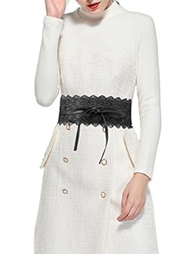 SESY Damen Kleid Gürtel mit Spitze Taillengürtel Waist Belt Bindegürtel Leder Wickelgürtel Schwarz