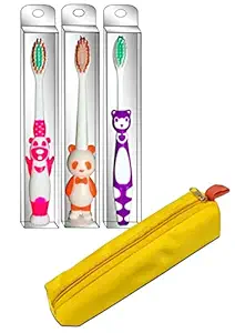 BigBro Kids?Baby Boy Girl Children Toothbrush?Extra Soft Bristles with Toothbrush Cover Cartoon Shape Age 2+ SUPER SAVER PACK of 3 plus 1 Free Pencil Pouch