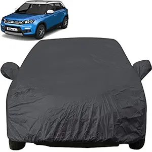 Autofact Car Body Cover with Mirror Pockets Compatible for Maruti Brezza (Triple Stitched , Bottom Fully Elastic , Black Color)