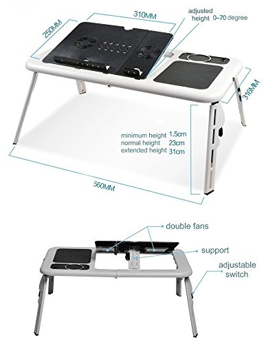 Henweit Laptop-Schreibtisch-Tabellen-Bett Kühlen mit 2 Fans stehen Fach - 3