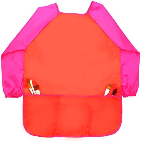 Children Kids Toddler Waterproof Play Apron with 3 Roomy Pockets and Long Sleeve (Age 2 to 8 Years ), Doubletwo Kids Waterproof Painting Apron for Painting, Baking, Cooking, Smock