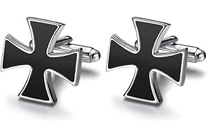 BOBIJOO JEWELRY - Boutons de Manchette Templier Croix Pattée Noire Biker