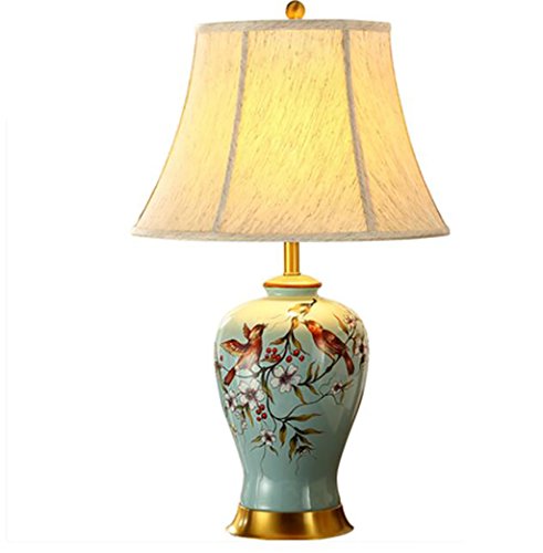Preisvergleich Produktbild Nachttischlampe Leselampe Keramische Tischlampe Schlafzimmer Nachttischlampe American retro Wohnzimmer blau Stoff Tischlampe LED-Schreibtischleuchte zum Erlernen von Augenschu (größe : M)