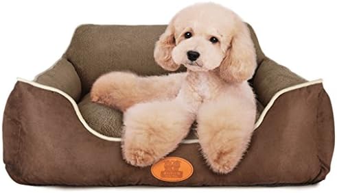 LM921 Luxury soft washable dog Pet warm basket Mattress with fleece lining, winter pet mat, cozy warm kennel, large pet dog bed, brown ( Size : L )