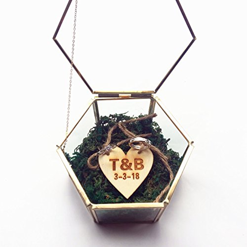 Preisvergleich Produktbild rainluckyrain Personalisierte Hochzeit Ring Box, Custom Engagement Ring Kissen Hochzeit Geschenk Box Ring Träger, Sechseck Glas Box