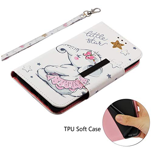 Chreey Hülle für Samsung Galaxy J4+ / J4 Plus, Verbesserte Version Magnetverschluss Leder Handyhülle Flip Schutzhülle mit Brieftasche Kartenfach Standfunktion [Netter Kleiner Elefant]