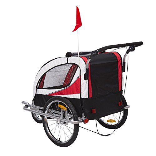 homcom 440-001RD 2 in 1 Fahrradanhänger Jogger 360° Drehbar für Kinder, rot / schwarz - 3