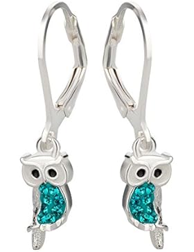 SL-Silver Ohrringe kleine Eule Uhu mit Kristallen 925 Silber in Geschenkbox