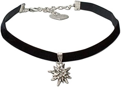 Alpenflüstern Cycling Velvet Choker Edelweiss Sparkling Small – Costume Necklace Choker Elastic Bodycon Midi Women's Dress Velvet Choker Slim in Traditional Colours DHK099