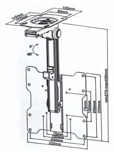 TV Deckenhalterung bis 105° neigbar für Dachschrägen Höhe verstellbar max. Traglast 20kg max. VESA 200×200 universell Unterbau Deckenhalterung klappbar in silber bis 37 Zoll - 4