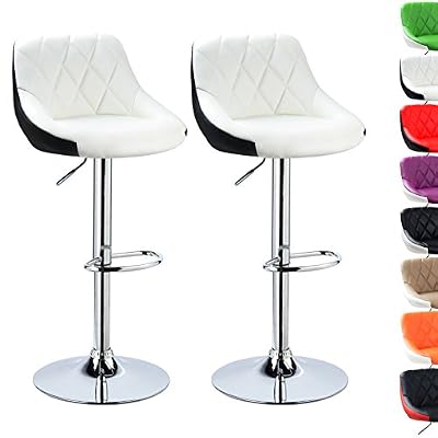 WOLTU BH30ws-2 Design 2 couleurs Tabouret de bar lot de 2 avec siège bien rembourré,tabourets en cuir artificiel réglable,Blanc Noir