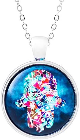 KlimtArt - Pendant necklace with stunning art picture - Hamsa Fatima Hand - glass charm on elegant adjustable chain - unique fashion jewellery for girls and women in a beautiful gift box