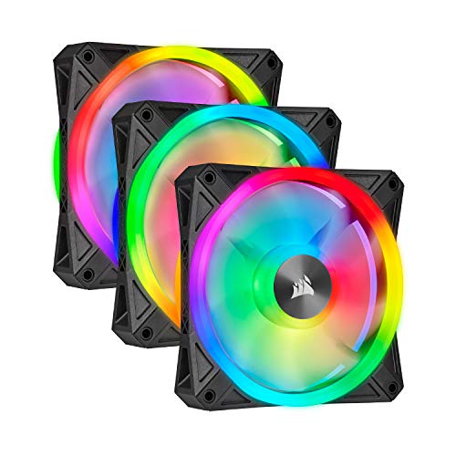 Corsair iCUE QL120 RGB, Ventilateur LED RGB PWM 120 mm (102 LED RGB Paramétrables Individuellement, Allant jusqu'à 1 500 TR/Min, Faible Bruit) Lot de Trois Ventilateurs avec Lighting Node CORE - Noir