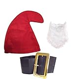  sieben Zwerg / Zwerge Schlumpf Heu Gnome (rot Hut,Bart & Gürtel Satz) Verkleidung Kostümparty Garten Verträumte Papa Schlumpf Schnee Weiß