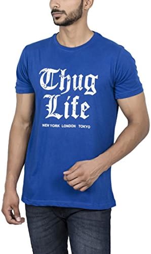 Urban Age Clothing Co.Men's Thug Life New York London Tokyo Half Sleeve Tshirt Tees (Royal Blue